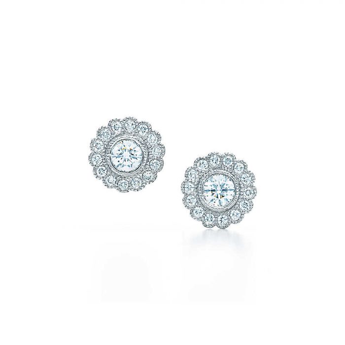 14K White Gold Flower design Earrings 